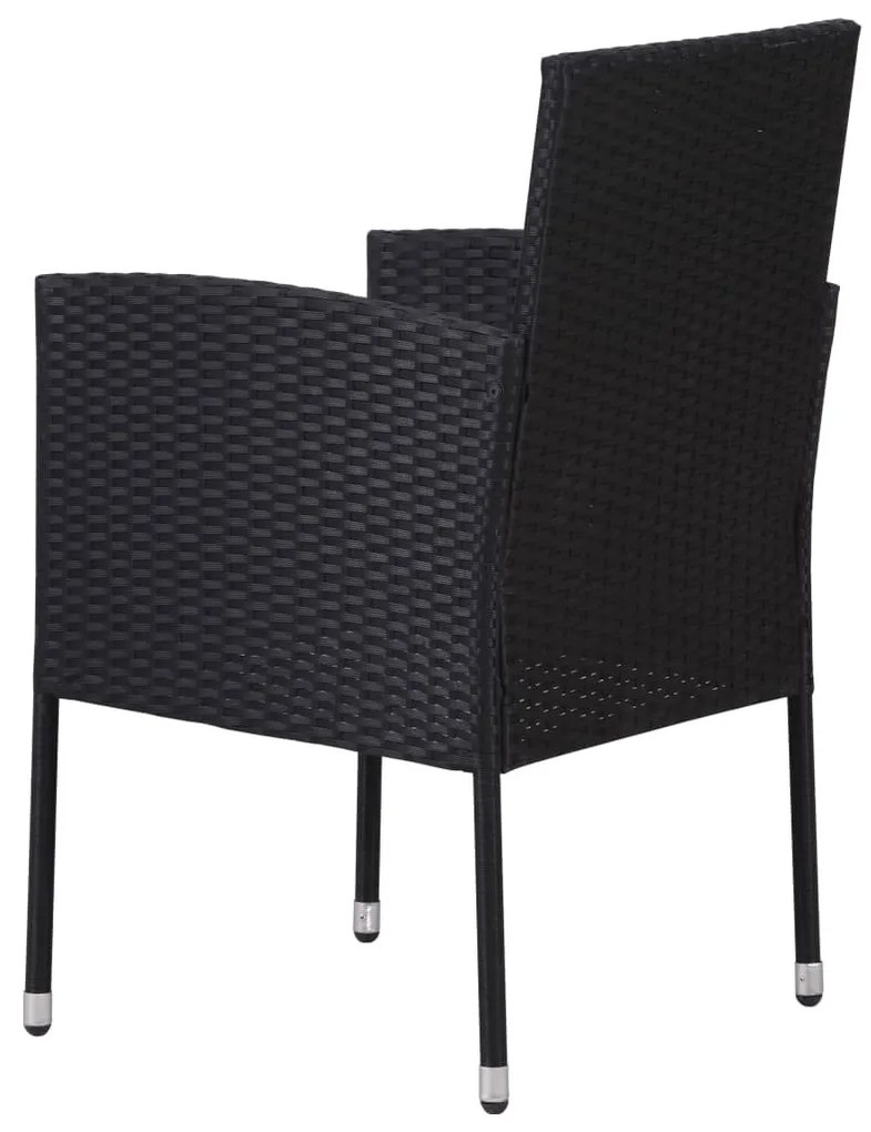 4 db fekete polyrattan kerti szék krémfehér párnákkal
