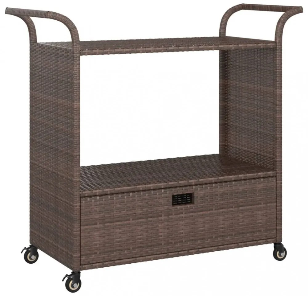 barna polyrattan bárkocsi fiókkal 100 x 45 x 97 cm
