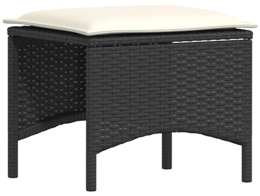 4 részes fekete polyrattan kerti ülőgarnitúra párnával L-alakú