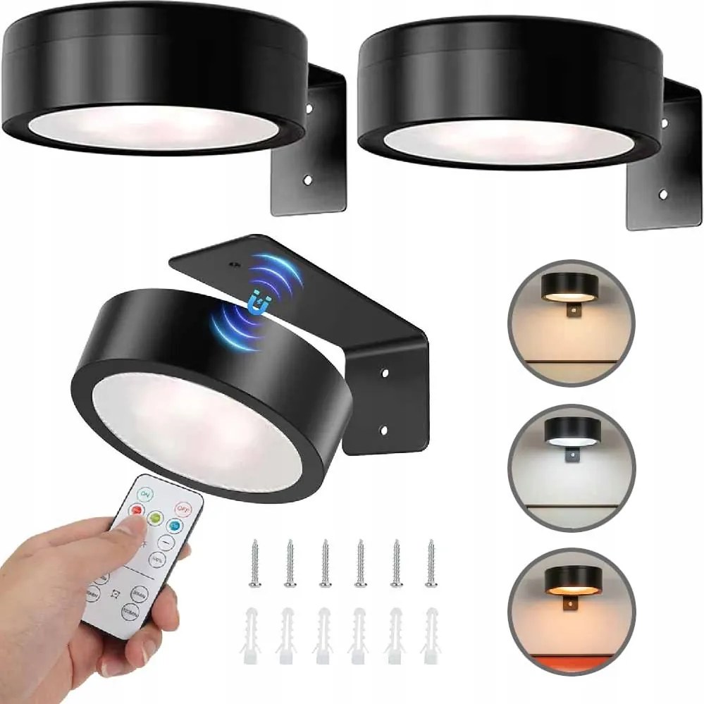 3 Db Vezeték Nélküli Fali Lámpa Távirányítóval, Mágneses, 3 Üzemmód, Szabályozható