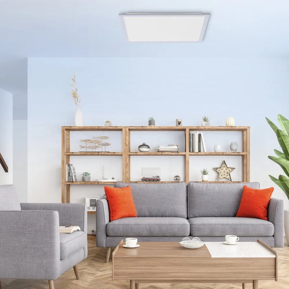 ZUMA LINE 14755-21 FLAT Négyzetes Mennyezeti Lámpa Ezüst LED CCT IP20