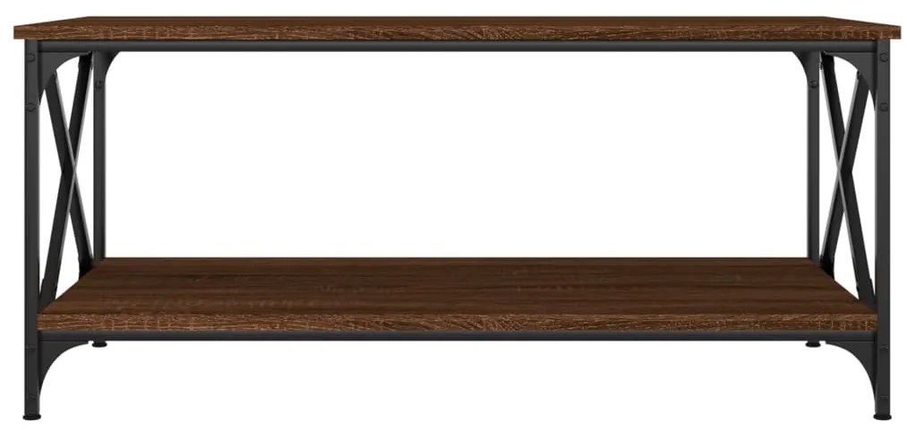 Barna tölgyszínű szerelt fa és vas dohányzóasztal 100x50x45 cm