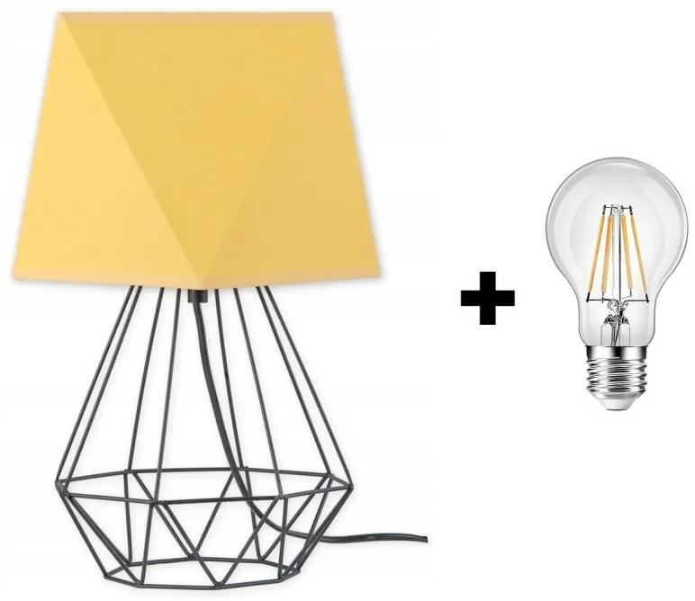 Glimex Diamond asztali/éjjeli lámpa sárga 1x E27 + ajándék LED izzó