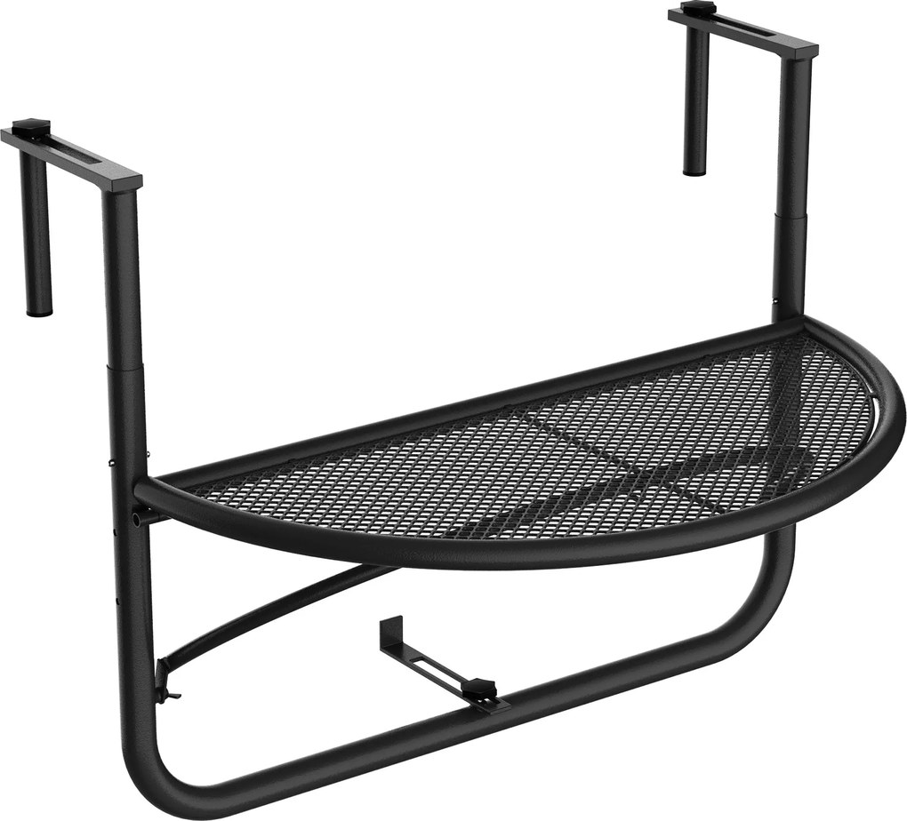 Outsunny Félkör alakú Erkélyre Akasztható Asztal 60x45x50 cm Magasságban Állítható, Egyszerű és Kényelmes Erkélykorláthoz, Teraszon és Pavilonban | Ao