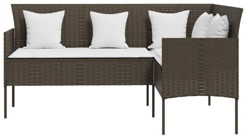 Barna polyrattan L-alakú kanapé párnával
