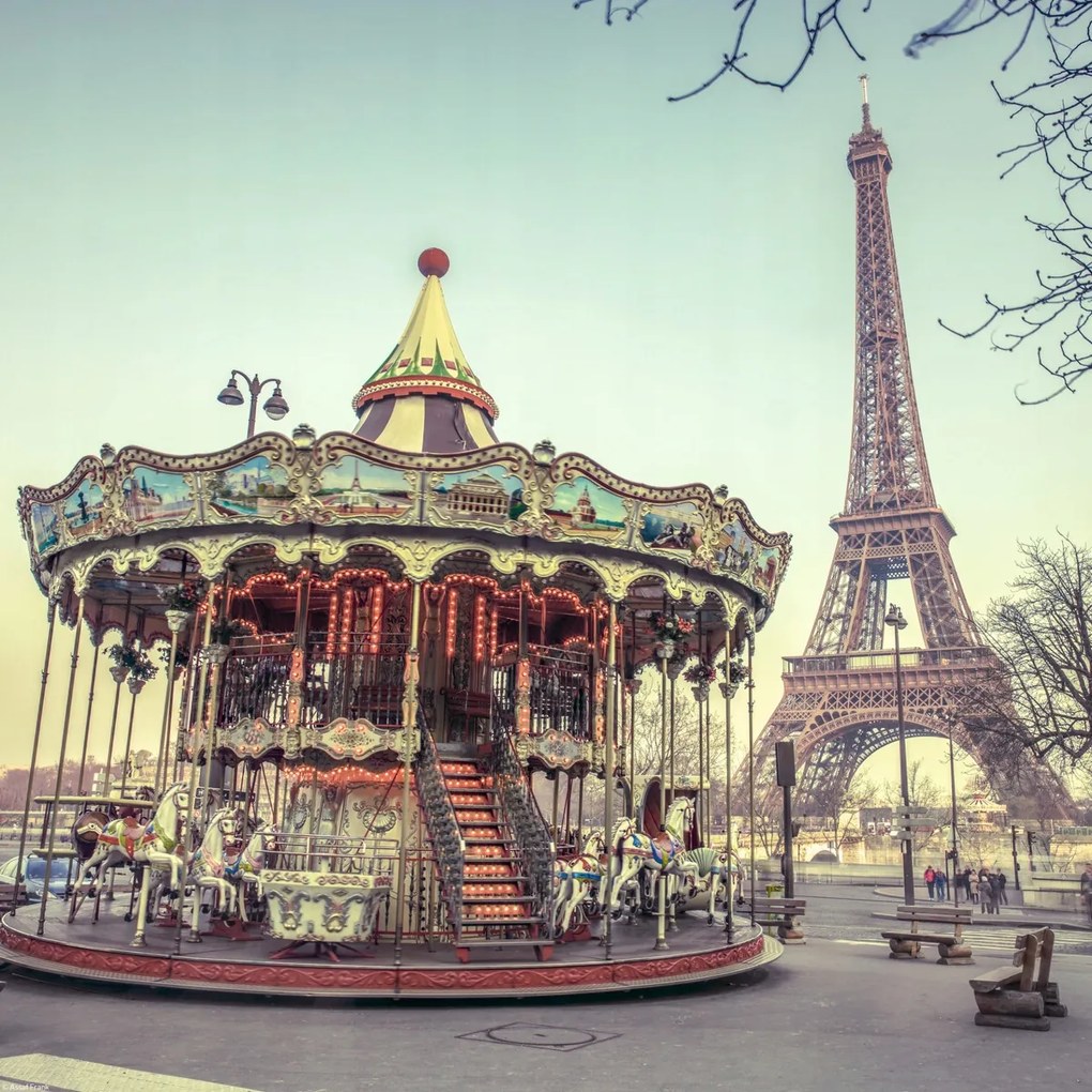 Poszter 40x40cm Körhinta és Eiffel-torony 2, Assaf Frank