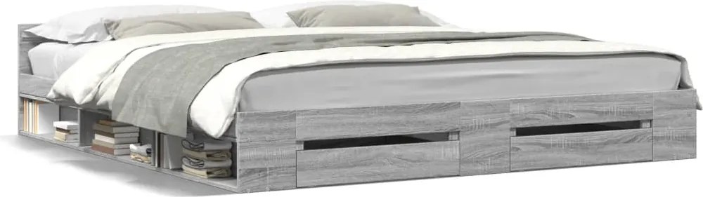 vidaXL sonoma tölgyszínű szerelt fa ágykeret fiókokkal 200 x 200 cm
