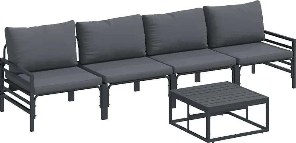 vidaXL Kerti Kanapé Szett párnával 5 pcs Fekete Acél