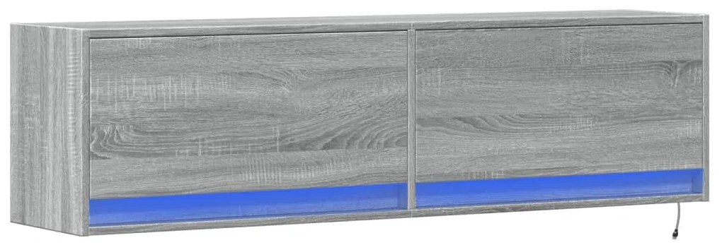szürke sonoma színű fali TV-szekrény LED-ekkel 140 x 31 x 38 cm