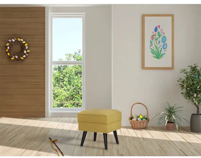 Lábtartó Zsámoly, sárga szövet kárpittal, bükkfa lábakkal