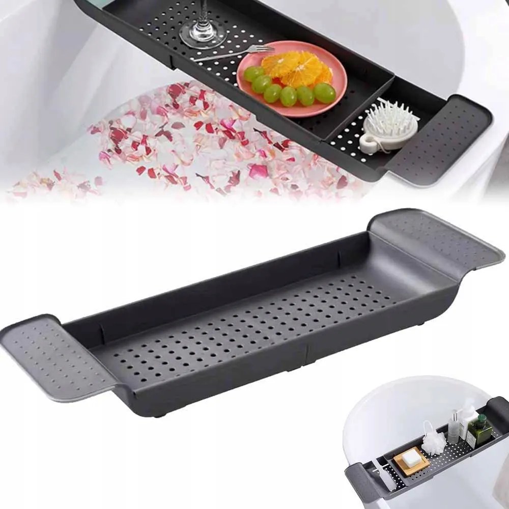 Fürdőszobai Kádtartó Polc, Állítható, Fekete