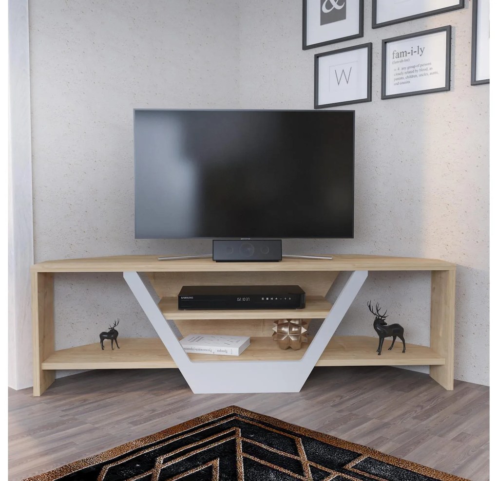 TV asztal/Szekrény Sarra (fehér + tölgy) . 1102561