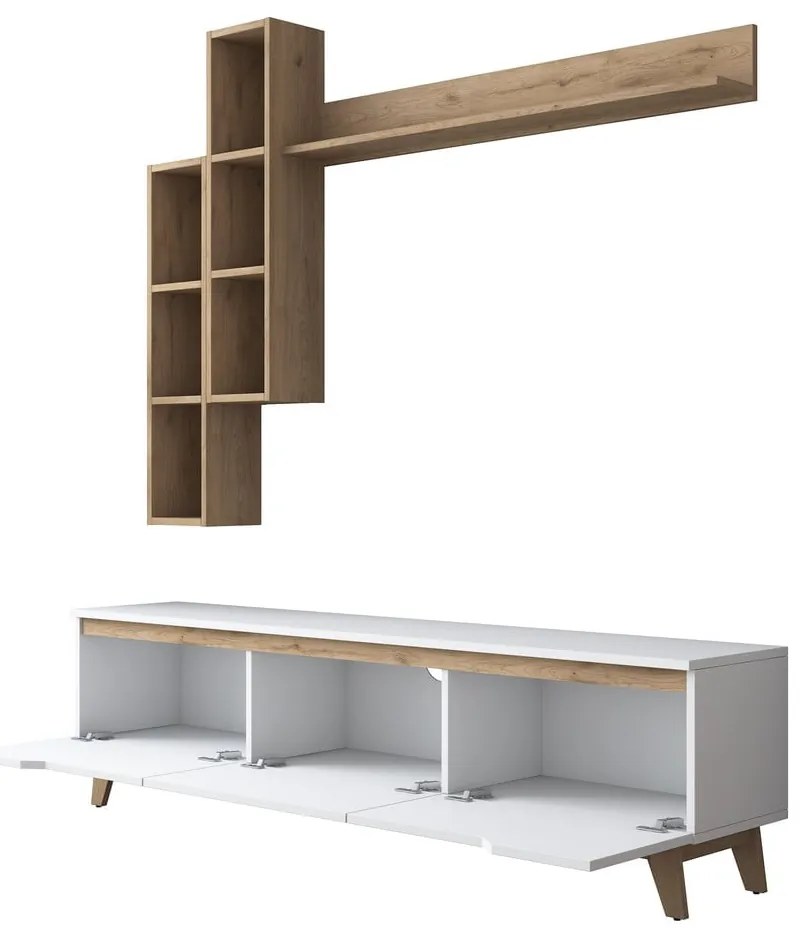 Fehér-natúr színű nappali bútor szett diófa dekorral 180x49 cm Linh – Kalune Design