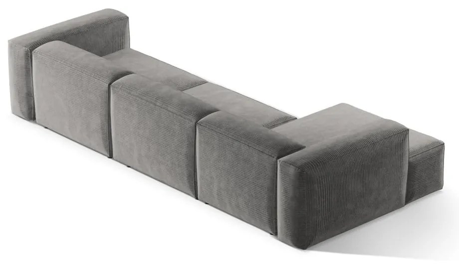 Világosszürke kordbársony sarokkanapé (bal oldali-heverő résszel) Bergano – Cosmopolitan Design