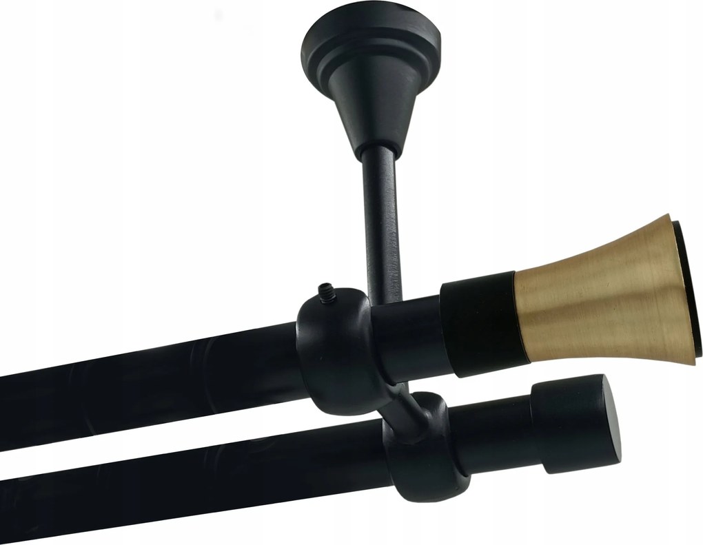 Dupla függönykarnis Mennyezeti Fém 19+19mm Fekete 120cm Trapéz Kerekek Nélkül