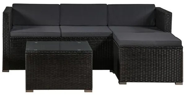 Juskys Punta Cana L kerti rattan szett – fekete/antracit párnák