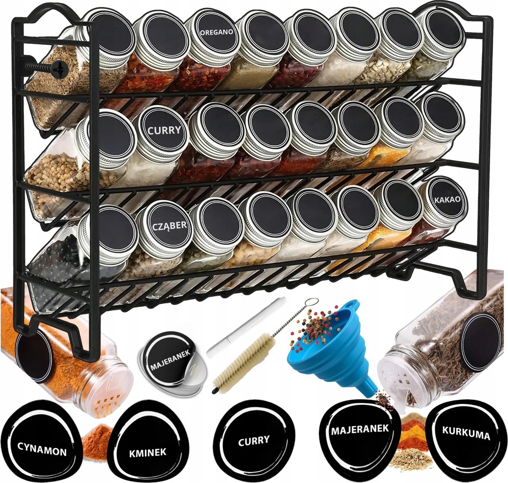 Fűszertartó Állvány Tartályok 24DB Befőttes üvegek Fűszertartó és Matricák