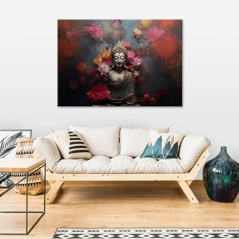 Gario Vászonkép Buddha virágokkal körülvéve Méret: 90 x 60 cm