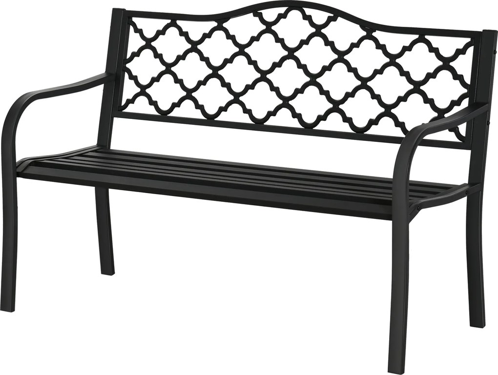 Outsunny 2-Személyes Kerti Pad, Fém Park Pad 240 kg-ig, Terasz Pad Bartámlás és Karfás Kerti Bútoröntött Vas Fekete 128 x 58,5 x 89 cm | Aosom