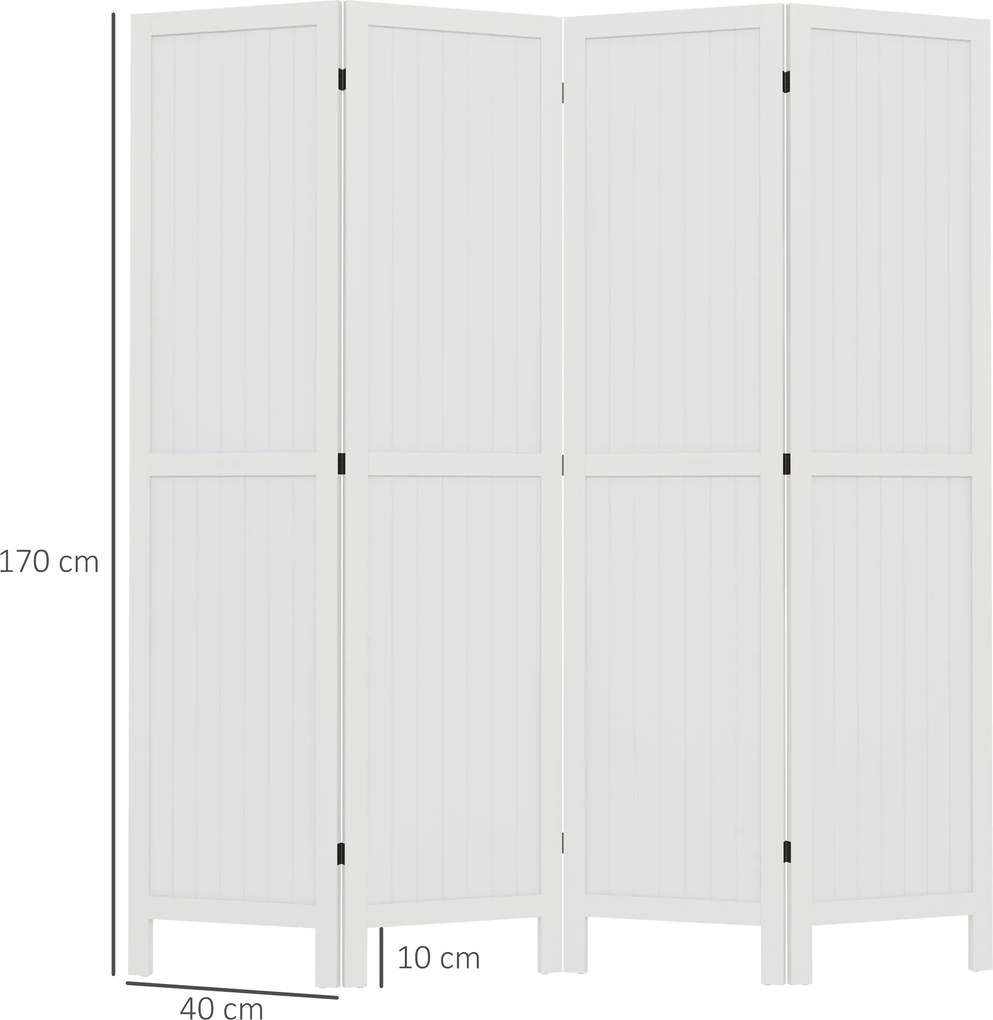HOMCOM fából készült szobai elválasztó, 4 paneles, összecsukható, 160 x 170 cm, fehér | Aosom