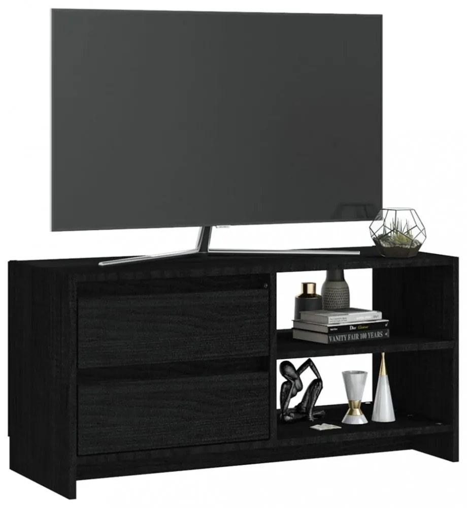 fekete tömör fenyőfa TV-szekrény 80 x 31 x 39 cm