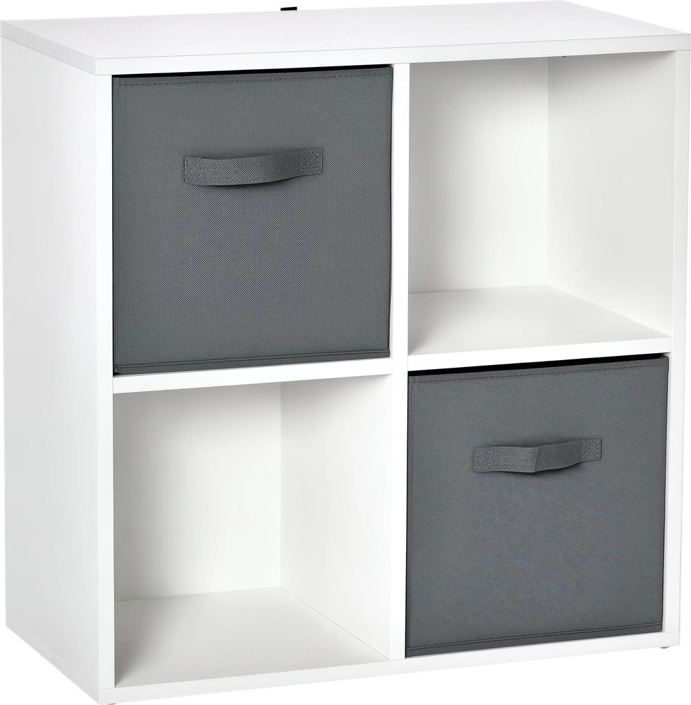 HOMCOM 4- rekeszes könyvespolc moduláris könyvespolc 2 levehető nem szőtt anyagú fiókkal irodához, tanulószobához, hálószobához 61,5x30x61,5 cm Fehér