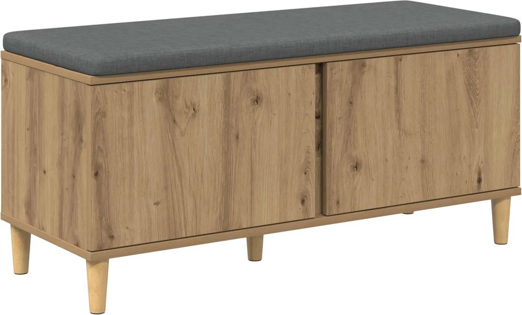 vidaXL Előtér pad Kézműves Tölgy 100 x 38 x 46 cm Műanyag Fa és Szövet