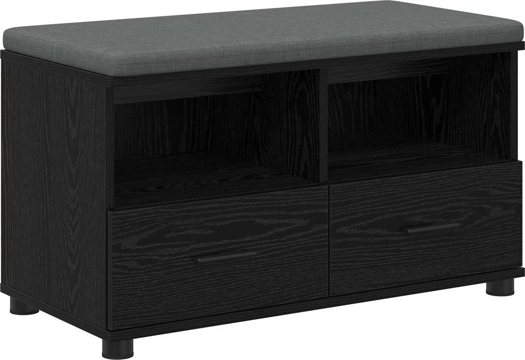 vidaXL Előtér pad Fekete Tölgy 80 x 38 x 46 cm Műanyag Fa és Szövet