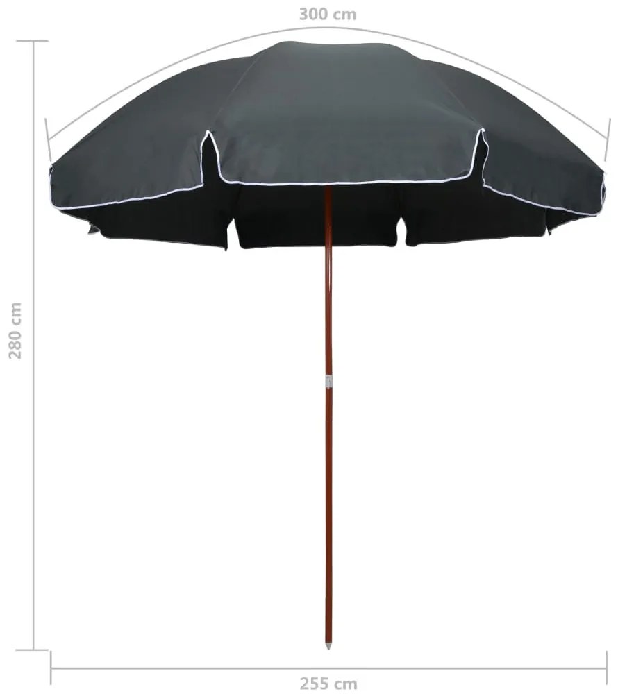 antracitszürke napernyő acélrúddal 300 cm