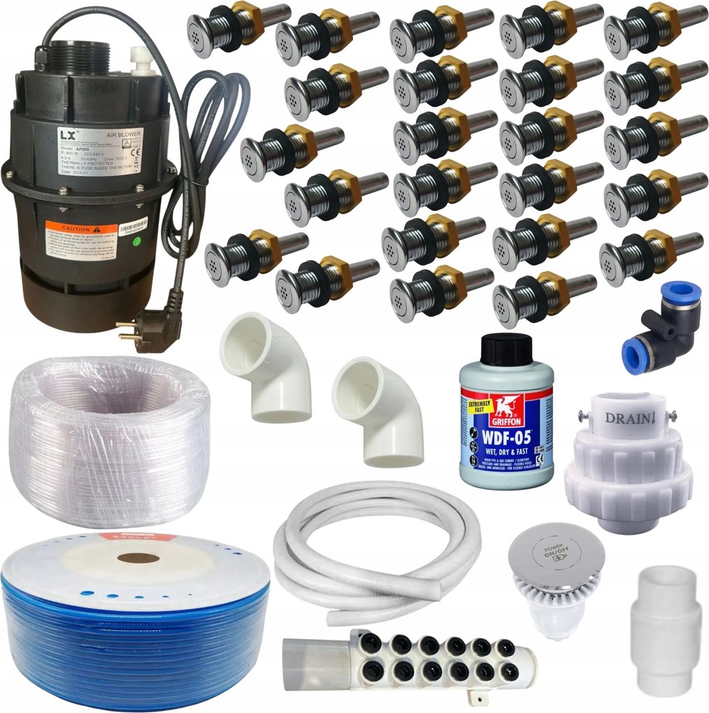 Aeromasszázs 900W 24 Fúvókás Légmasszázs Kádakhoz Jacuzzihoz Kerti Bali Fürdőkhöz Szett