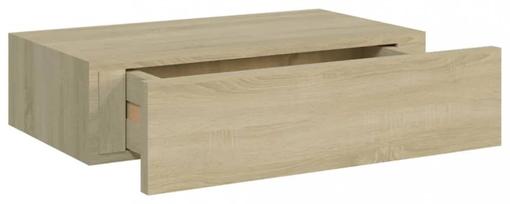tölgyszínű MDF falra szerelhető fiókos polc 40 x 23,5 x 10 cm