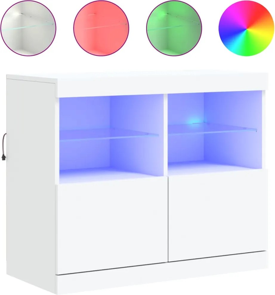vidaXL fehér tálalószekrény LED-világítással 81 x 37 x 67 cm