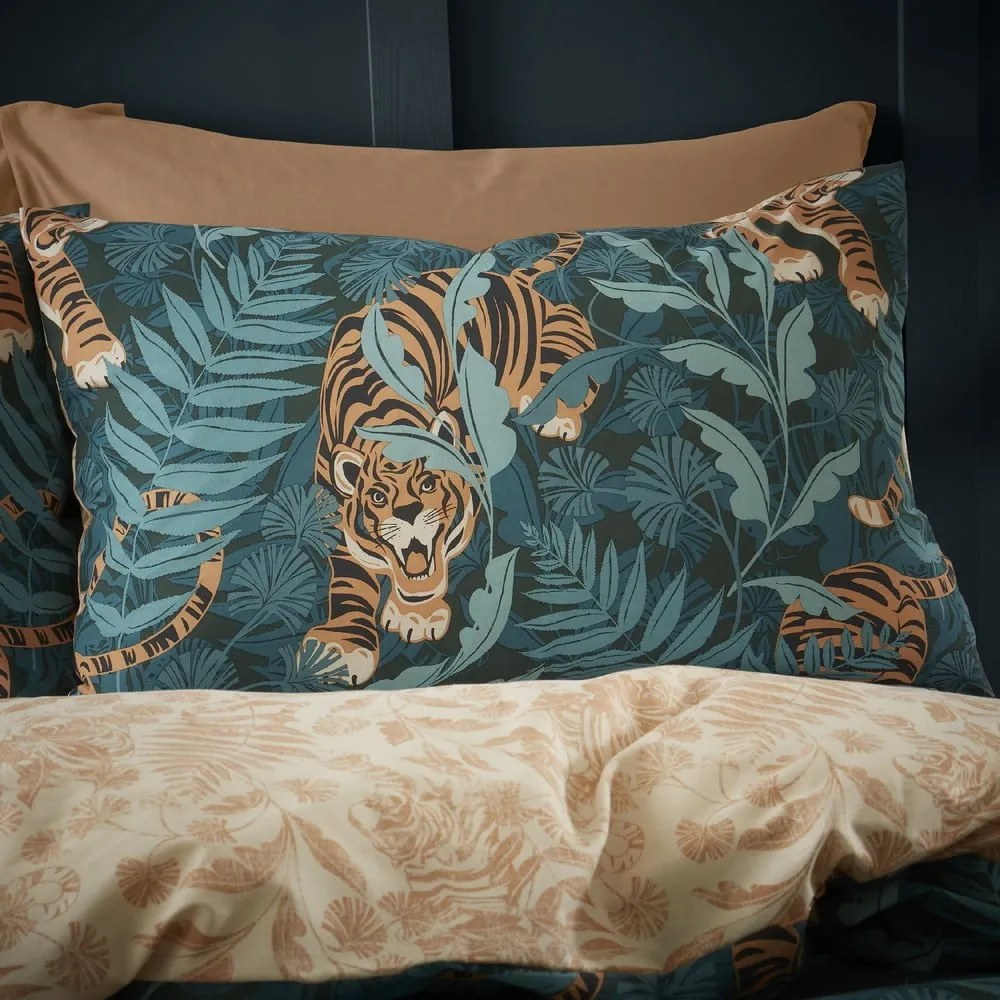 Zöld-barna kétszemélyes ágyneműhuzat 200x200 cm Tropic Tiger Leaf – Catherine Lansfield