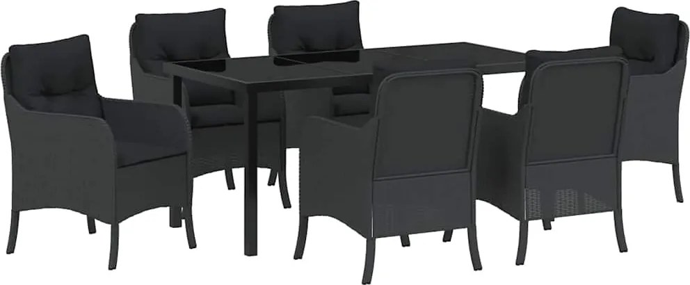 vidaXL Kert étkező szett párnával 7 pcs Fekete polirattan