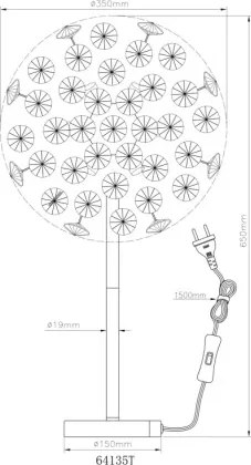 Globo 64135T Asztali lámpa, fém arany színű, átlátszó K9 kristályok, kábel PVC átlátszó, billenőkapcsoló a kábelen, ø: 350mm, M: 650mm, kábel hossza 1500mm, izzókkal/10676/: 8x G9 LED 3.5W 230V, 350lm forrás, 350lm kimenet, 3000K