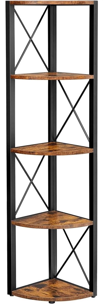 5 szintes sarokpolc 160x30x30 cm barna és fekete színben