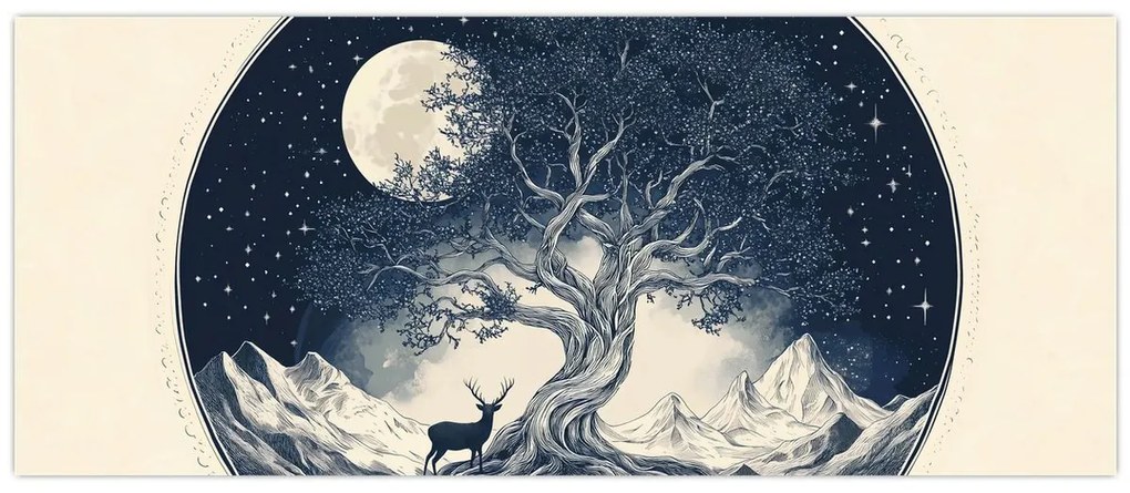 Kép – Mágikus fa szarvassal I. (120x50 cm)