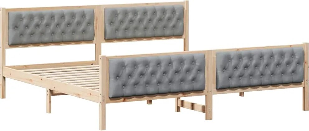 vidaXL Ágykeret fejtámlával Világosszürke 200 x 200 cm Tömör fenyőfa