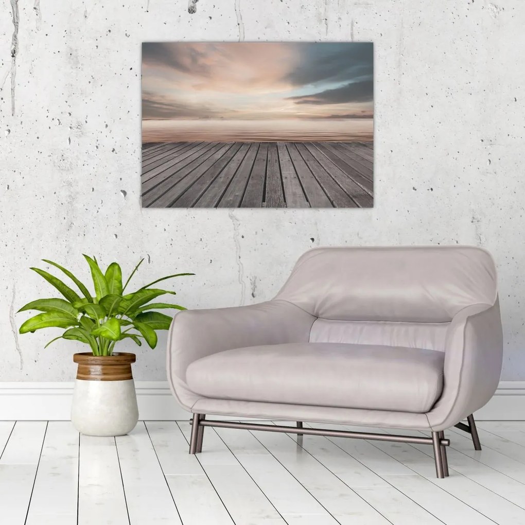 Üveg kép - Móló naplementében (70x50 cm)