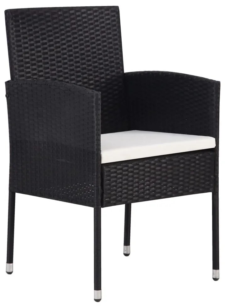 4 db fekete polyrattan kerti szék krémfehér párnákkal