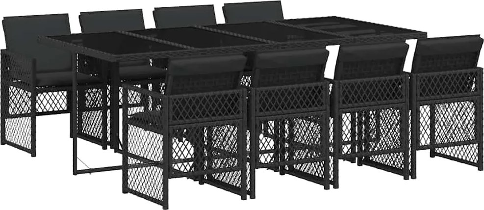 vidaXL 9 részes fekete polyrattan kerti étkezőgarnitúra párnákkal