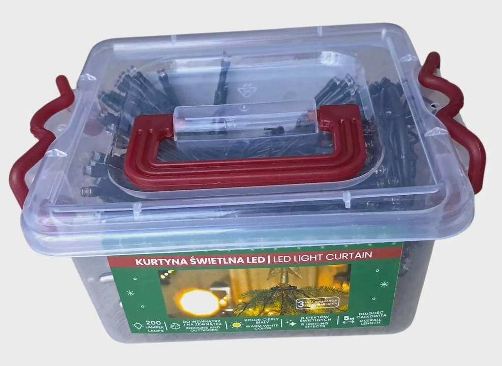 Fényfüggöny Karácsonyfa fényfüzér 200 Led 5m 8 Üzemmód meleg fehér