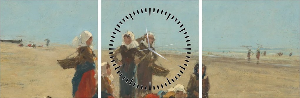 Kép - Eugène Boudin, Women on the Beach at Berck, reprodukciók (órával) (90x30 cm)