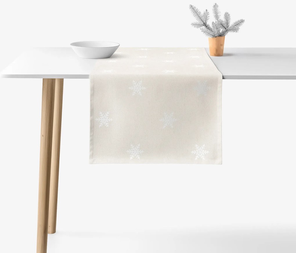 Goldea natura asztali futó - hópelyhek természetes alapon 35x160 cm