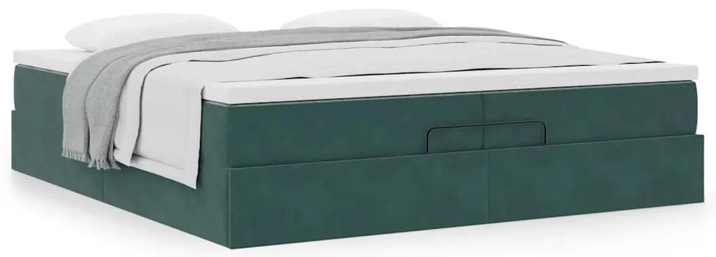 Ottomán ágykeret matracokkal Sötétzöld 200x200cm bársony