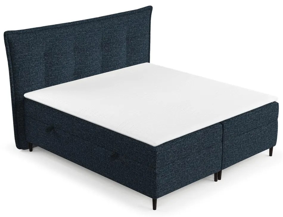 Sötétkék ágyneműtartós boxspring ágy 200x200 cm Sinai – Maison de Rêve