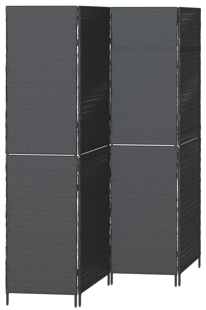 Szobai elválasztó 4 paneles hajtható fekete 195x180 cm poli rattan