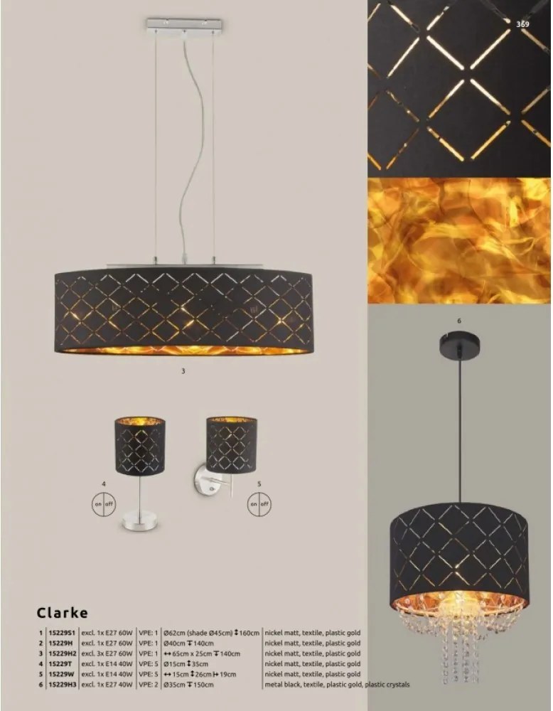 Függeszték Fekete CLARKE GLOBO-15229H