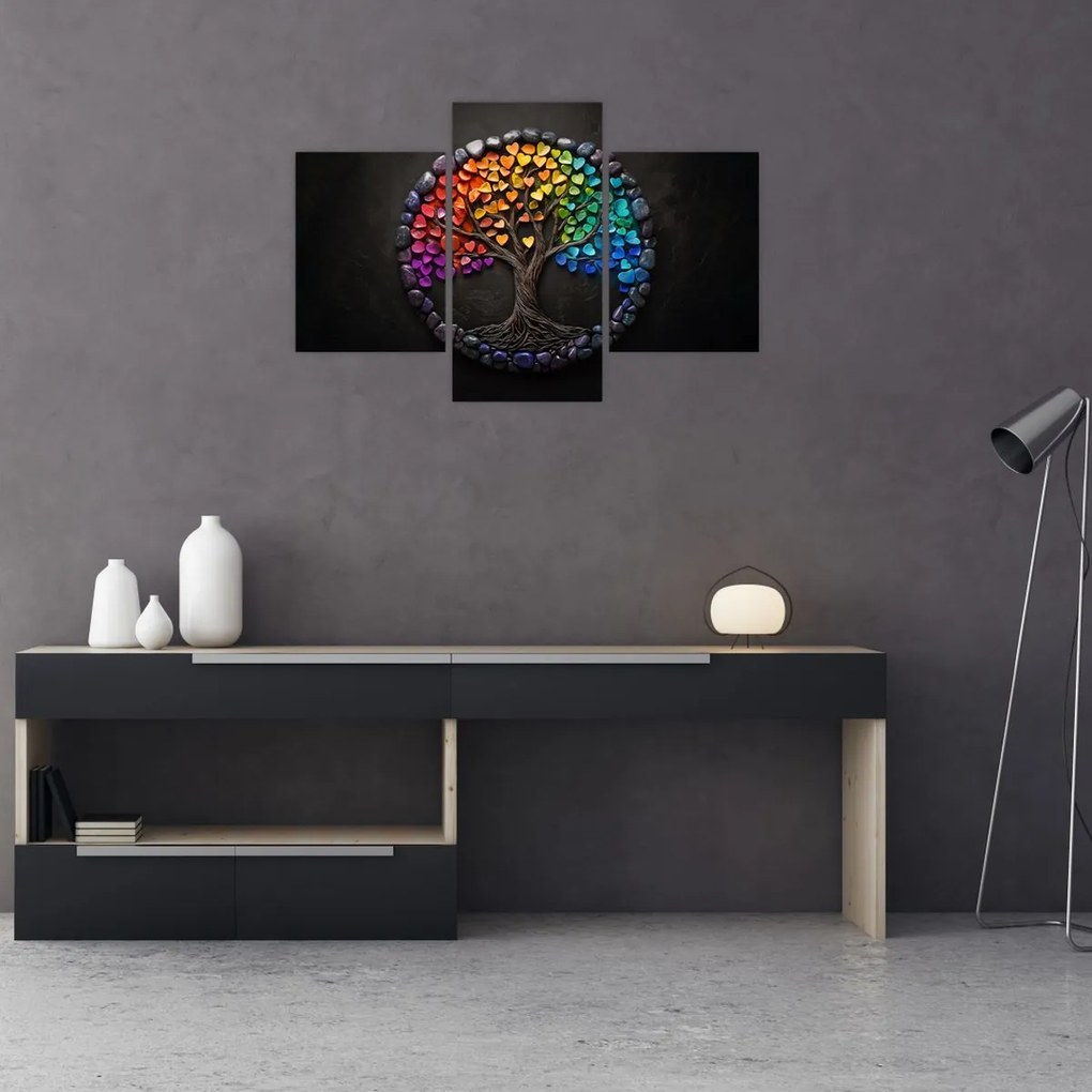 Kép – Fa színes szívekkel (90x60 cm)