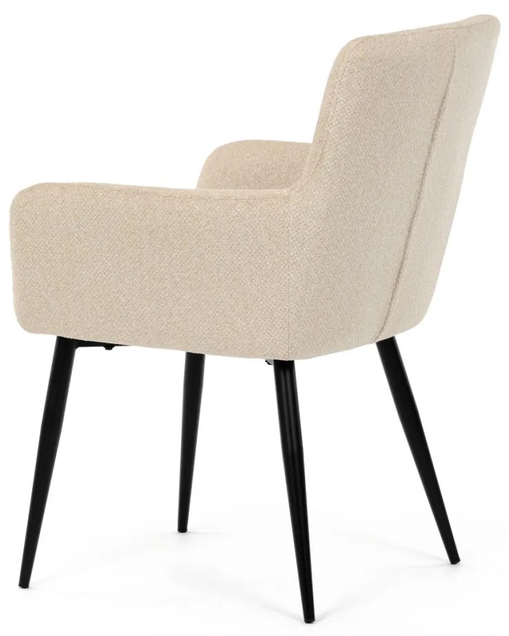 Scaun de sufragerie elegant cu brațe, stofă crem, metal negru